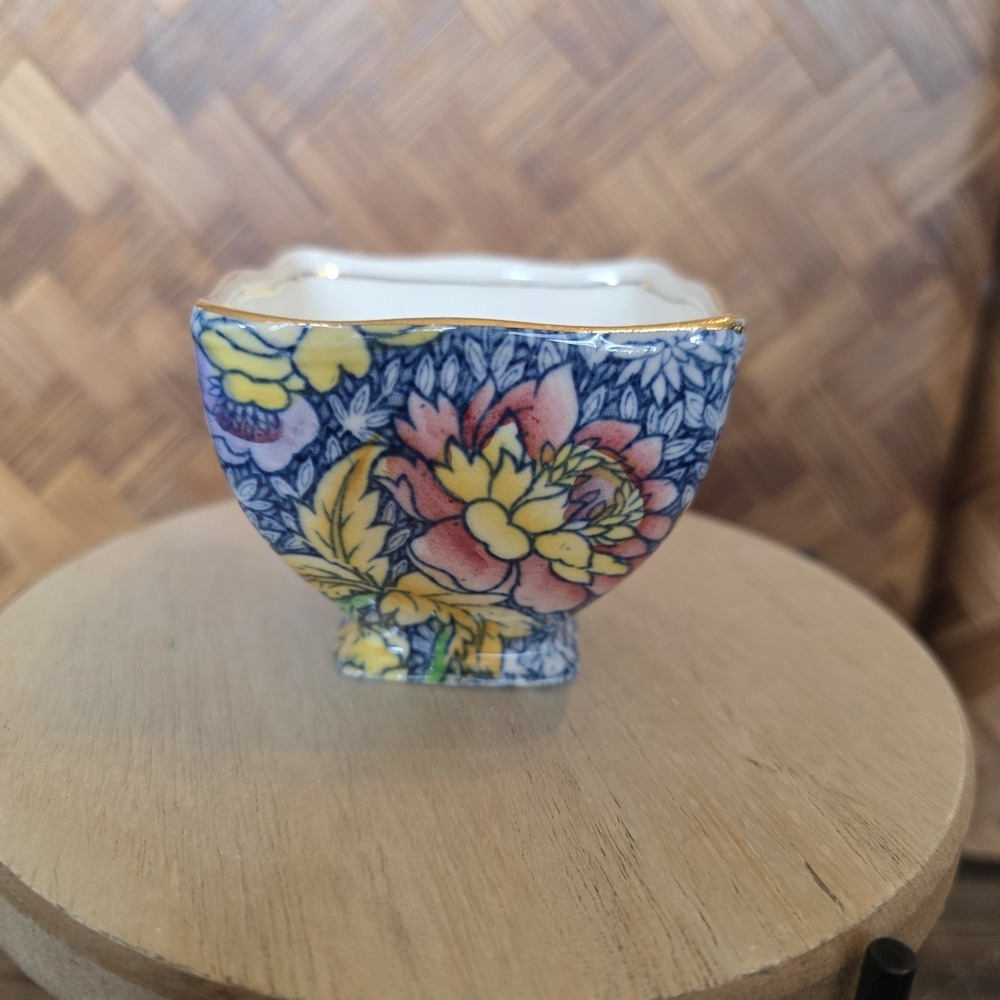 Royal Winton Bowl Blue Multi Color Floral Butterfly Chintz Hand Painted Trinkets